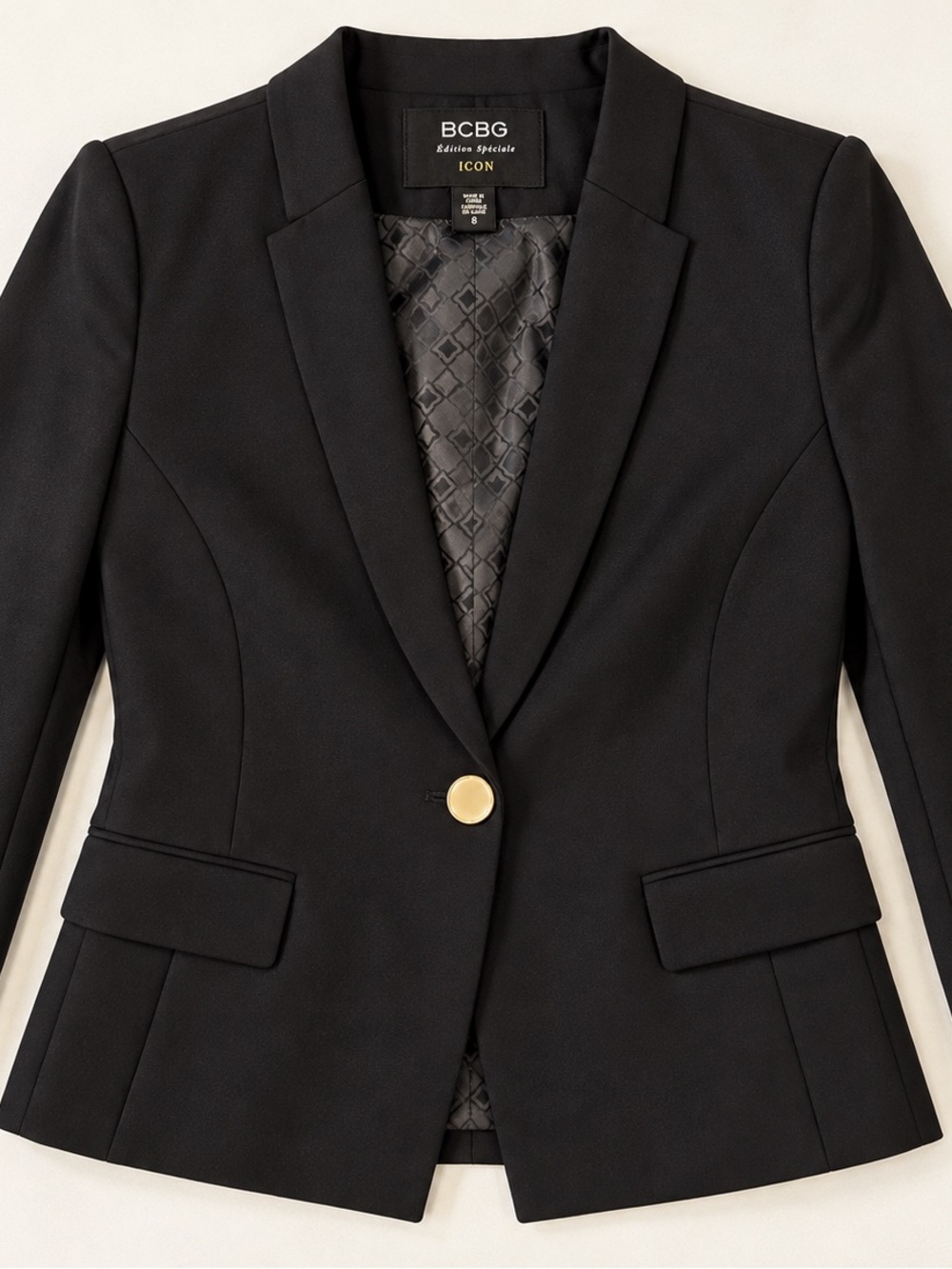 BCBG Edition Spéciale ICON Black Tailored Blazer Gold Button Size 8